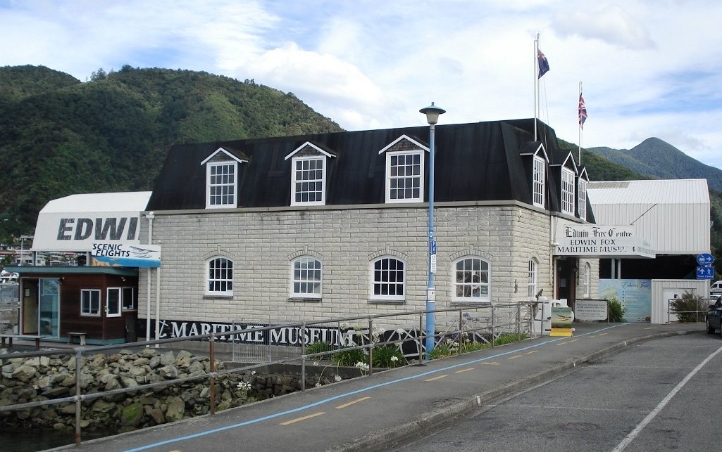The Edwin Fox Maritime Museum building on Picton's waterfront, housing the dry-docked 1853 ship