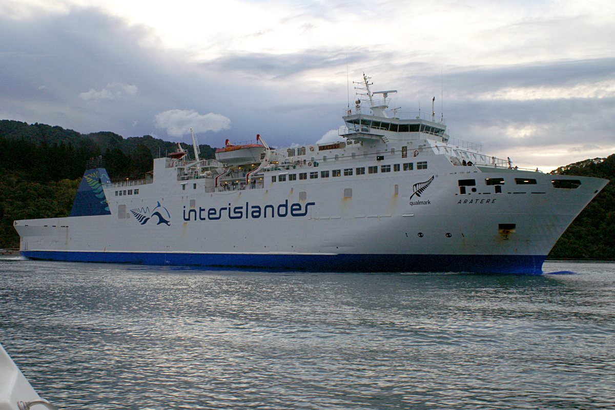 The Interislander ferry Aratere underway in the Marlborough Sounds
