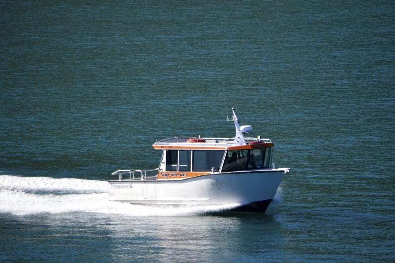A Picton water taxi launch underway in the Marlborough Sounds